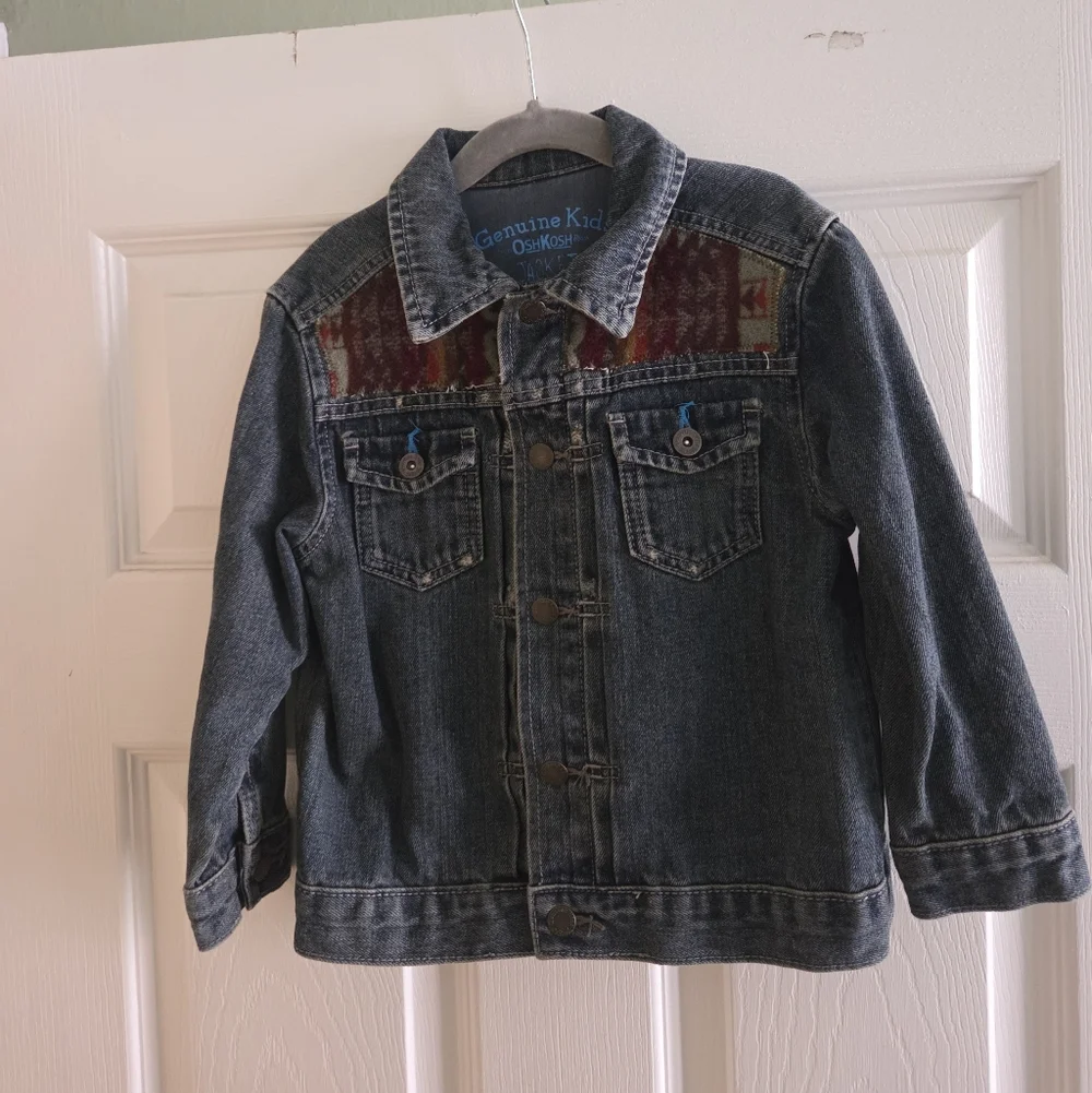 Upcycled Pendleton Scraps OshKosh B'gosh Kids' Dark Blue Denim Jacket 4T Western